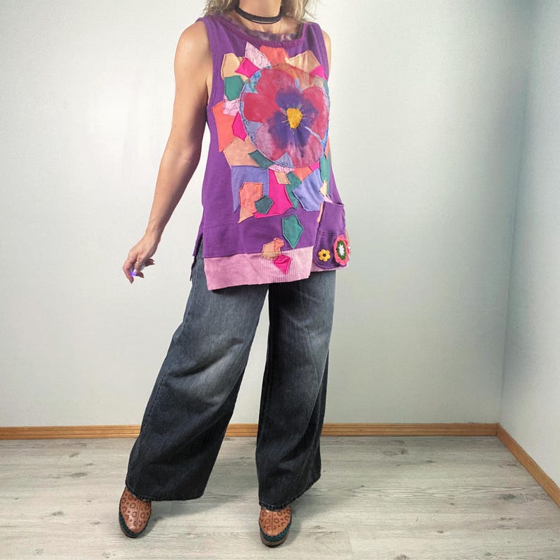 Colorful Art Shirt Boho Women's Wear A-Line Tunic Mosaic Patchwork Top Oversize Tank Shirt With Pocket L XL 1X 'HALLIE'