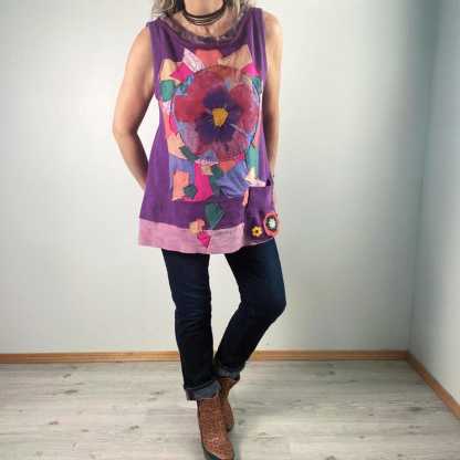 Colorful Art Shirt Boho Women's Wear A-Line Tunic Mosaic Patchwork Top Oversize Tank Shirt With Pocket L XL 1X 'HALLIE'