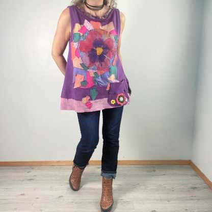 Colorful Art Shirt Boho Women's Wear A-Line Tunic Mosaic Patchwork Top Oversize Tank Shirt With Pocket L XL 1X 'HALLIE'