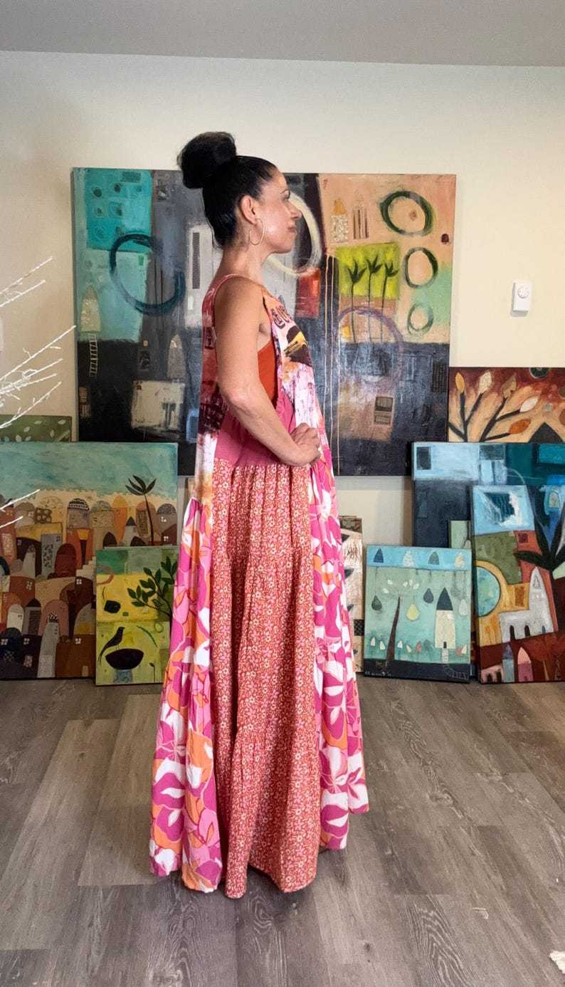 Upcycled Sleeveless Colorful Boho Maxi Dress