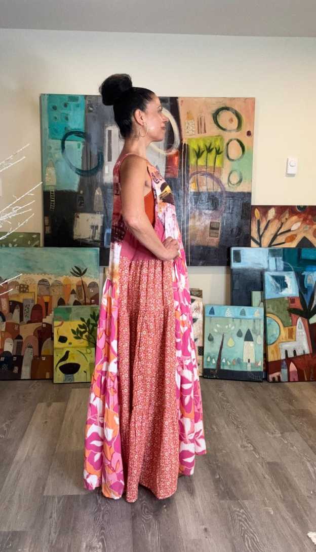 Upcycled Sleeveless Colorful Boho Maxi Dress