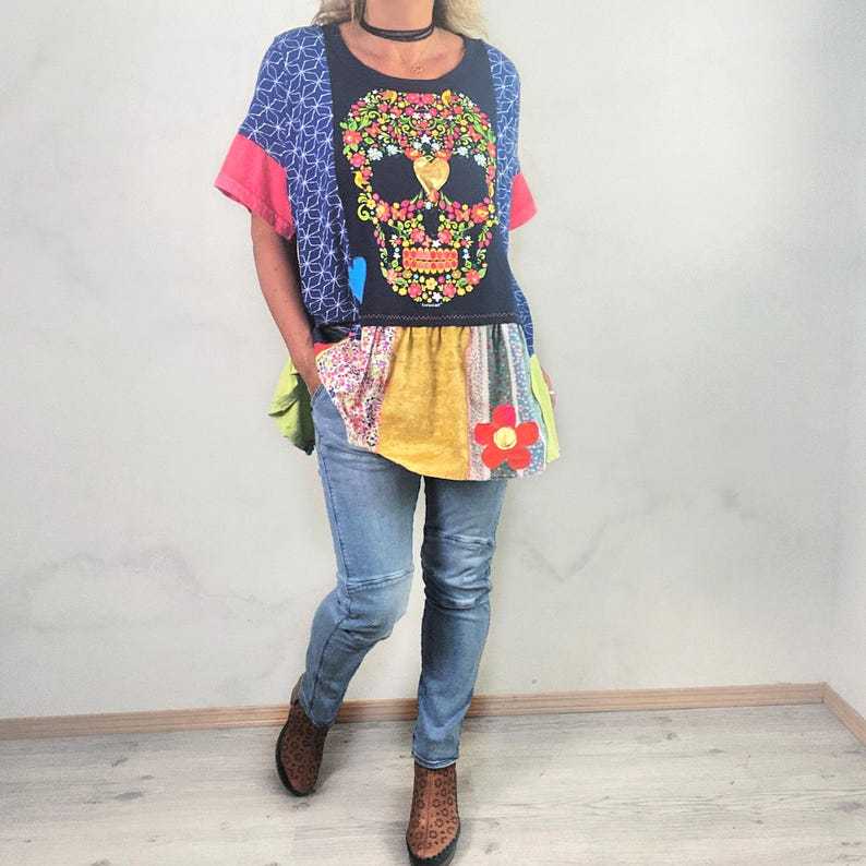 Colorful Skull Shirt Plus Size Top