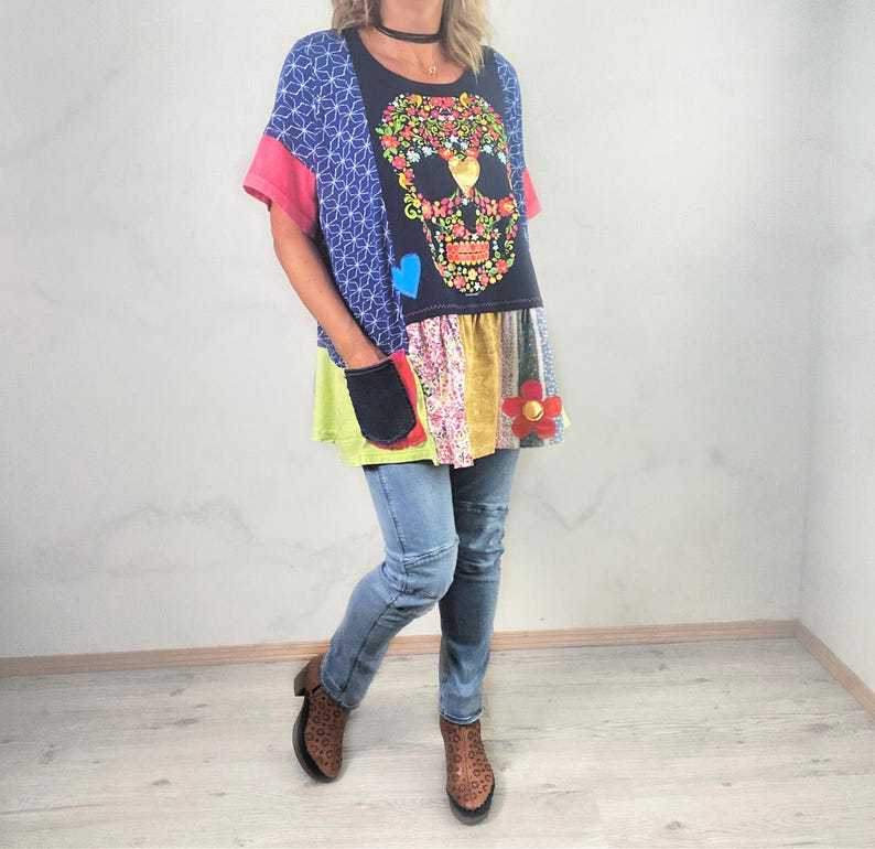 Colorful Skull Shirt Plus Size Top