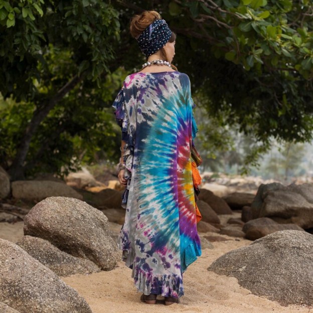Boho Tie Dye Kaftan Dress in Moonbow Dune Rainbow