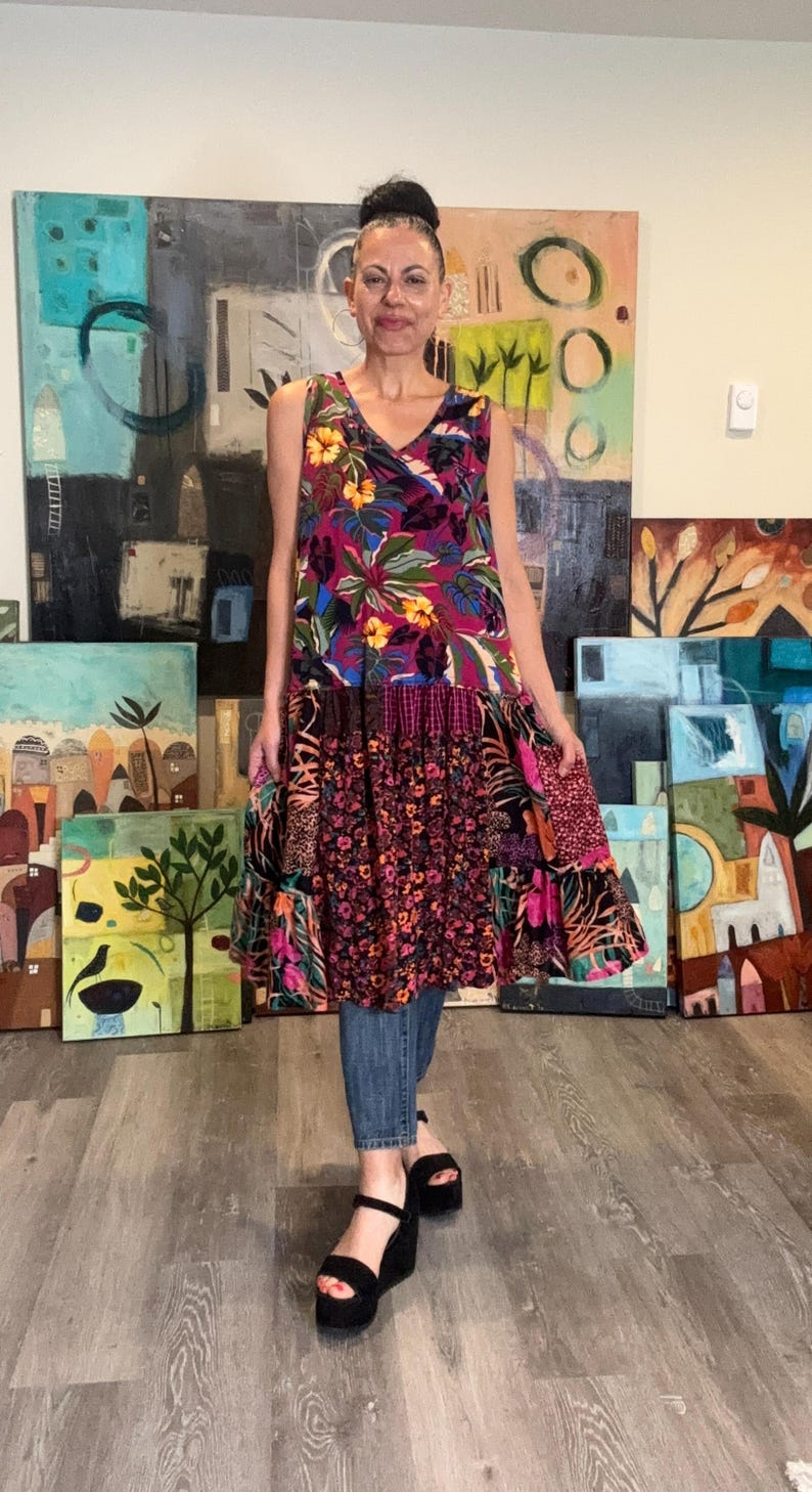 Loose Floral Sleeveless Long Tunic