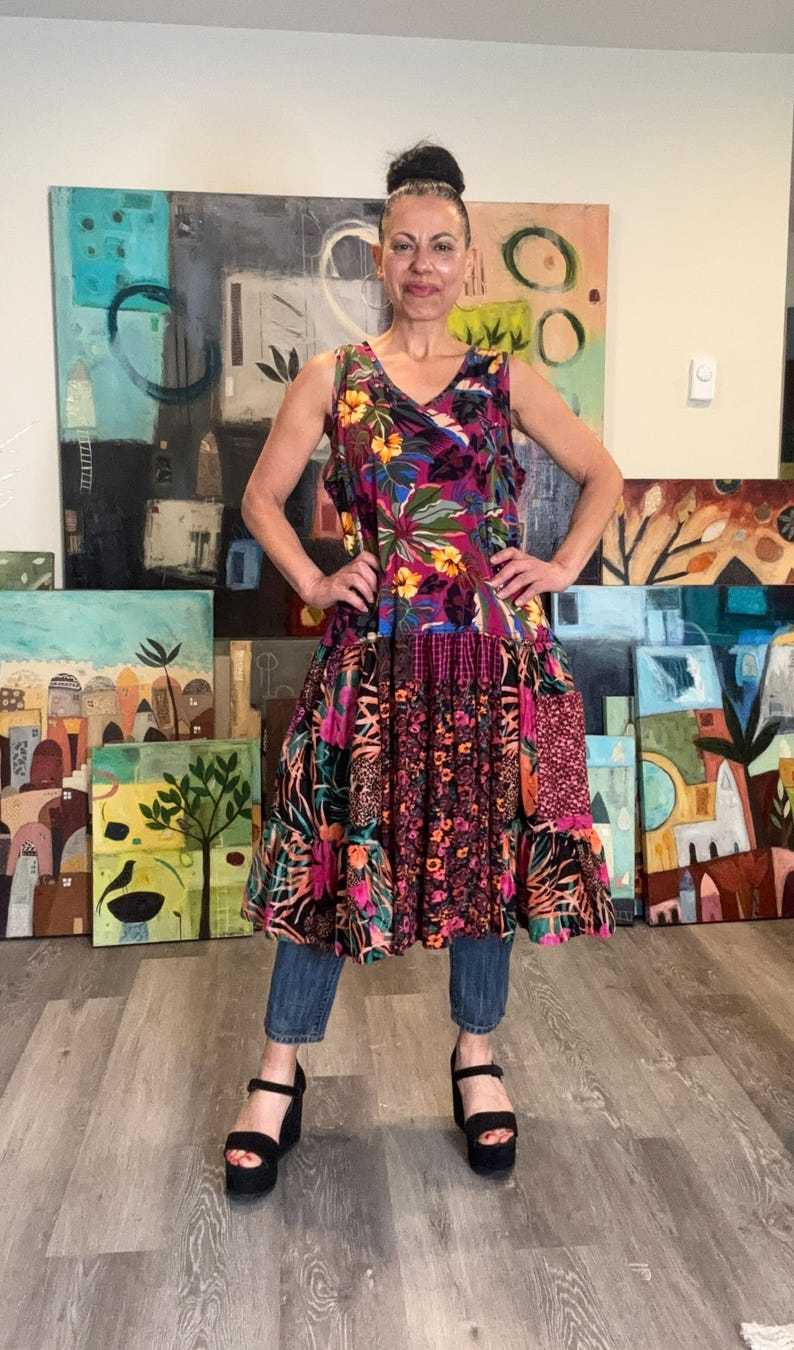 Loose Floral Sleeveless Long Tunic