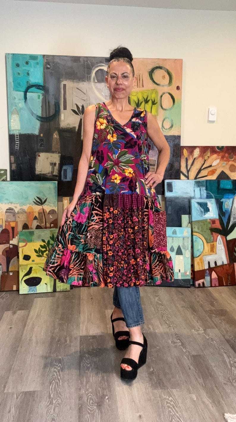 Loose Floral Sleeveless Long Tunic