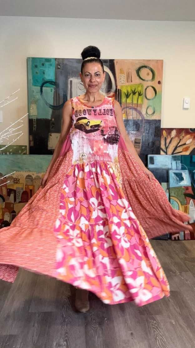 Upcycled Sleeveless Colorful Boho Maxi Dress