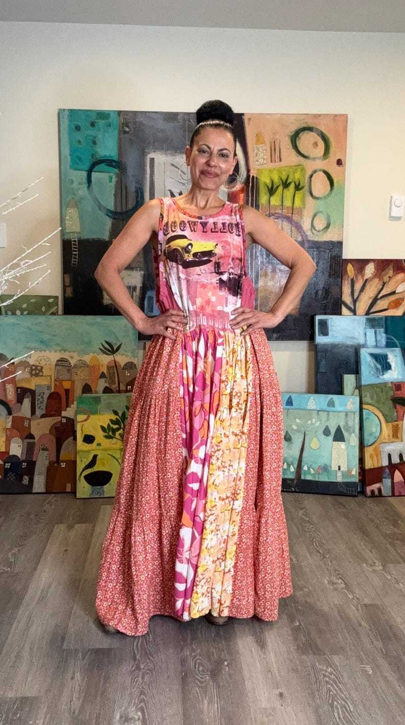Upcycled Sleeveless Colorful Boho Maxi Dress