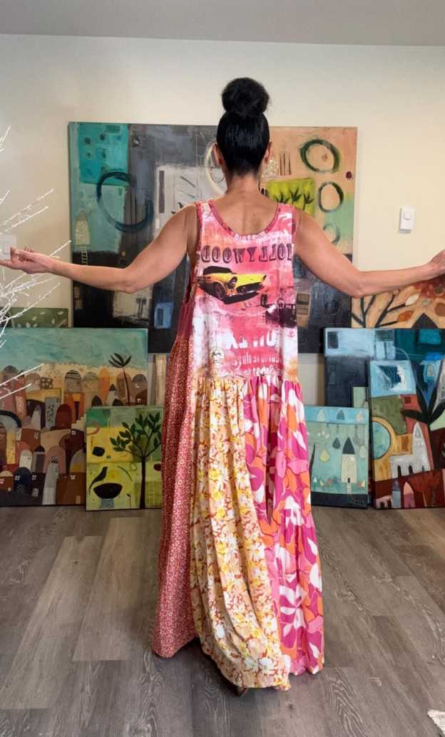 Upcycled Sleeveless Colorful Boho Maxi Dress