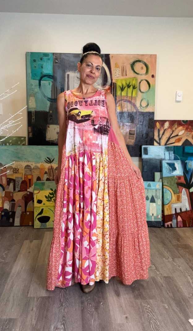 Upcycled Sleeveless Colorful Boho Maxi Dress