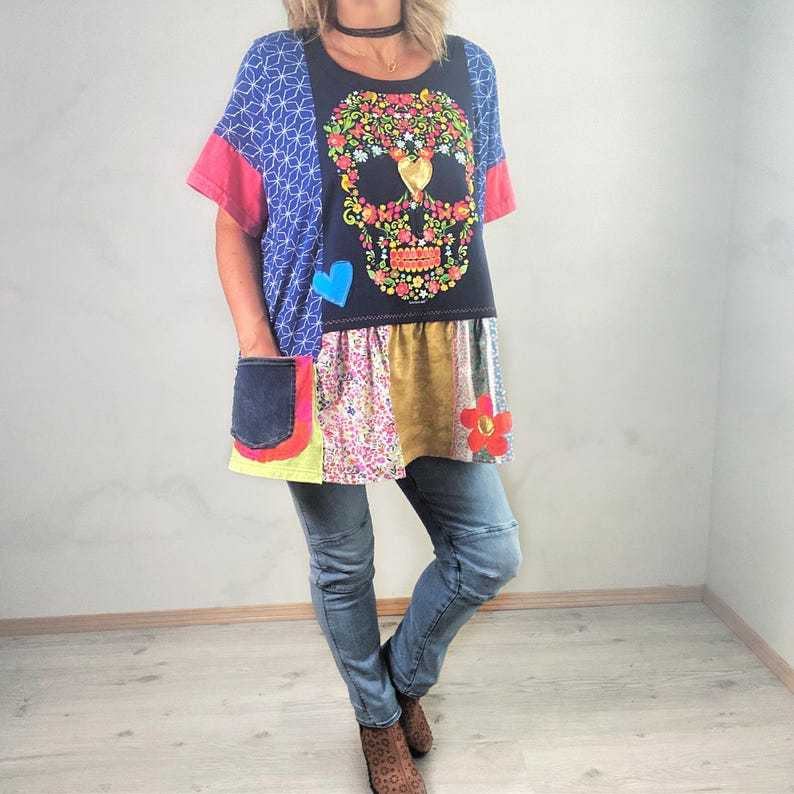 Colorful Skull Shirt Plus Size Top