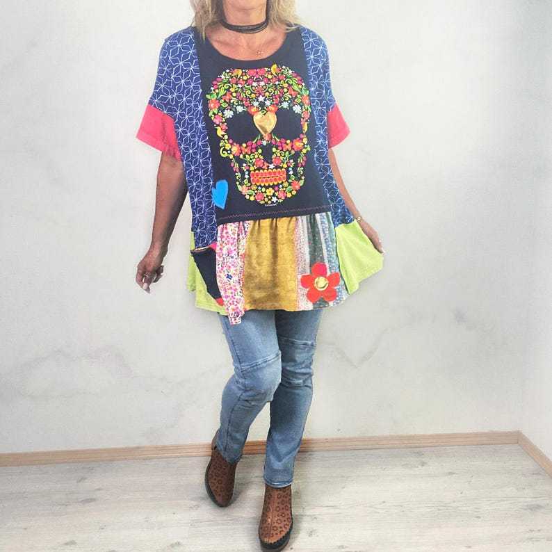 Colorful Skull Shirt Plus Size Top