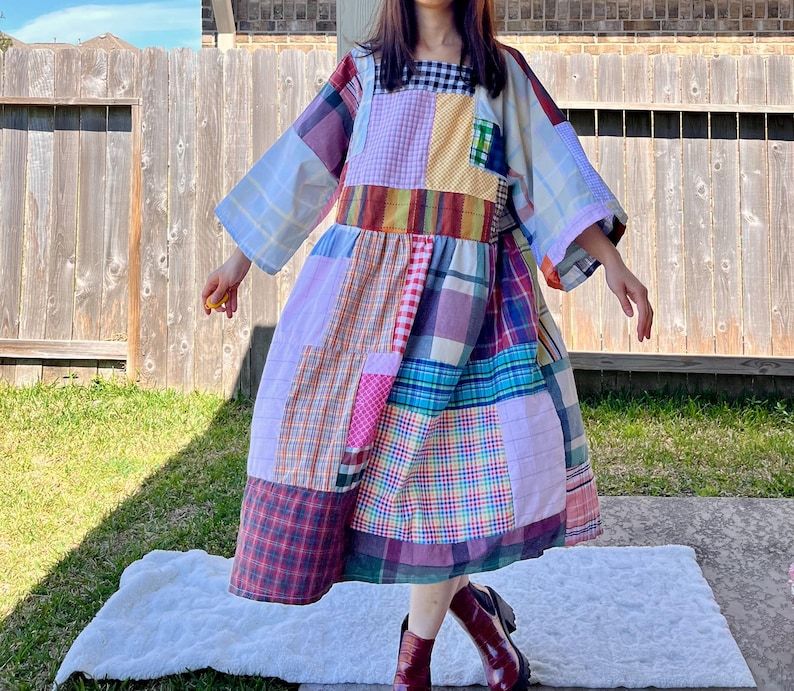 Handmade Quilted Patchwork Plaid Dress SKU 03185
