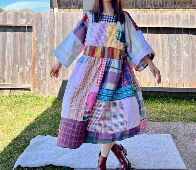 Handmade Quilted Patchwork Plaid Dress SKU 03185