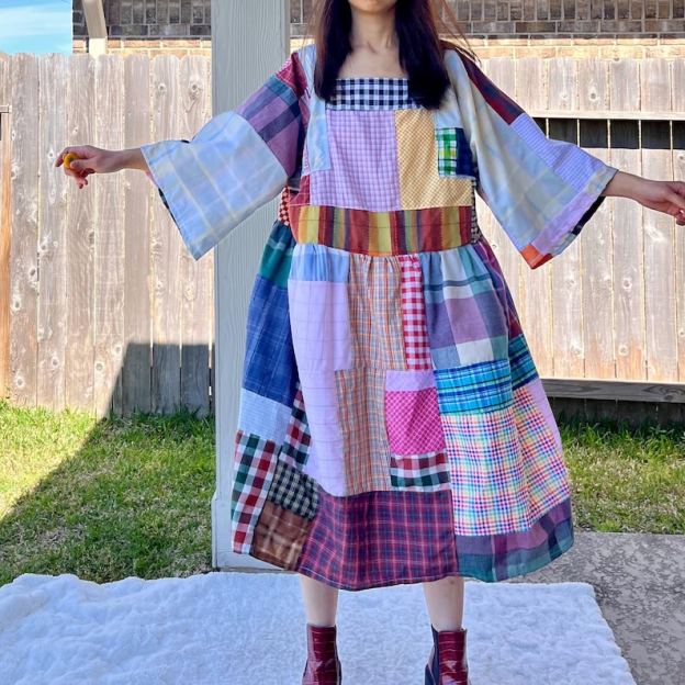 Handmade Quilted Patchwork Plaid Dress SKU 03185
