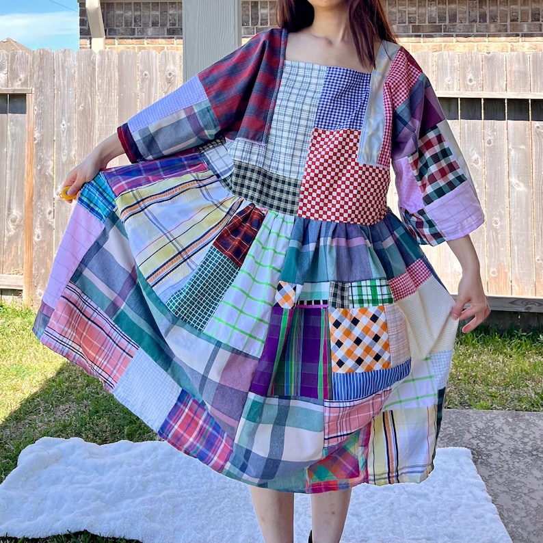 Handmade Quilted Patchwork Plaid Dress SKU 03185