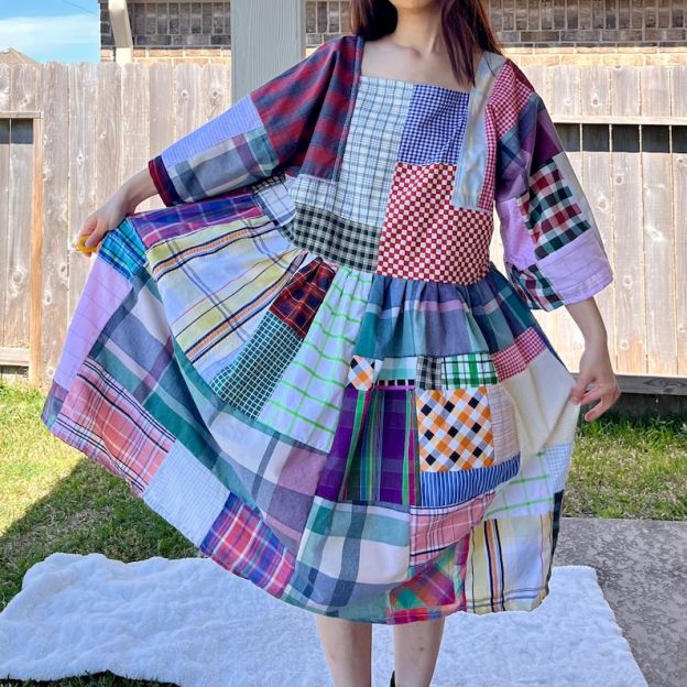 Handmade Quilted Patchwork Plaid Dress SKU 03185