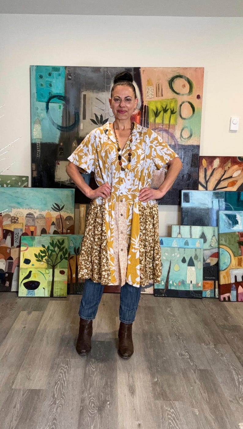Artistic Short Sleeve Patchwork Tunic
