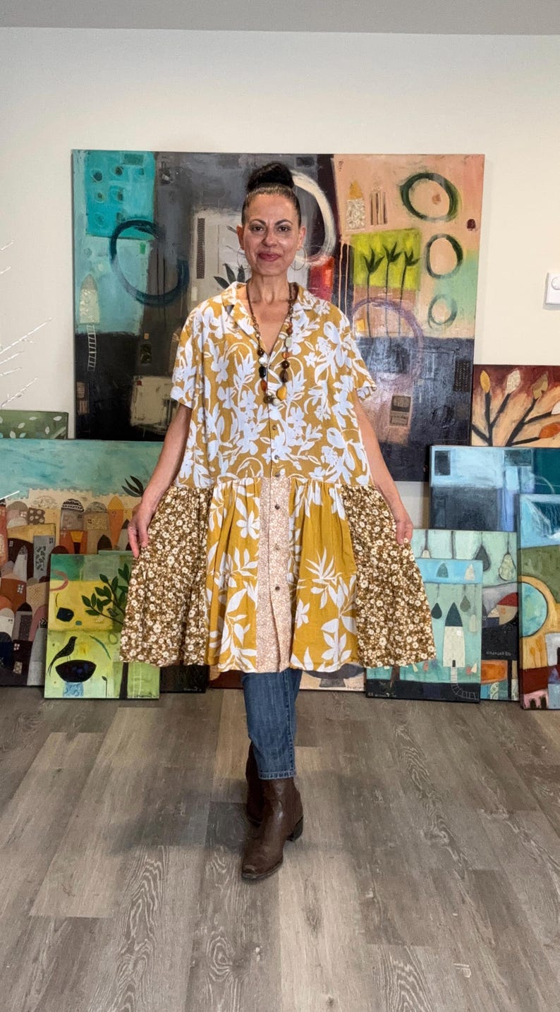 Artistic Short Sleeve Patchwork Tunic