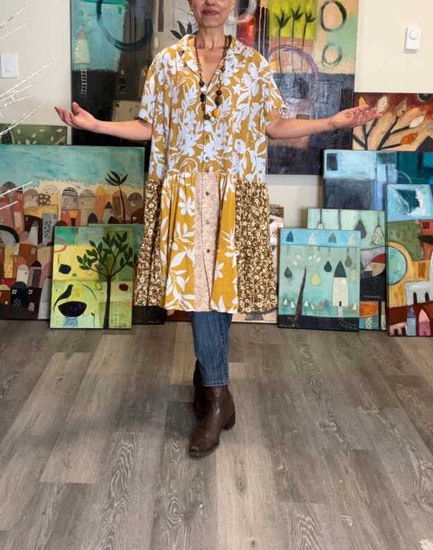 Artistic Short Sleeve Patchwork Tunic