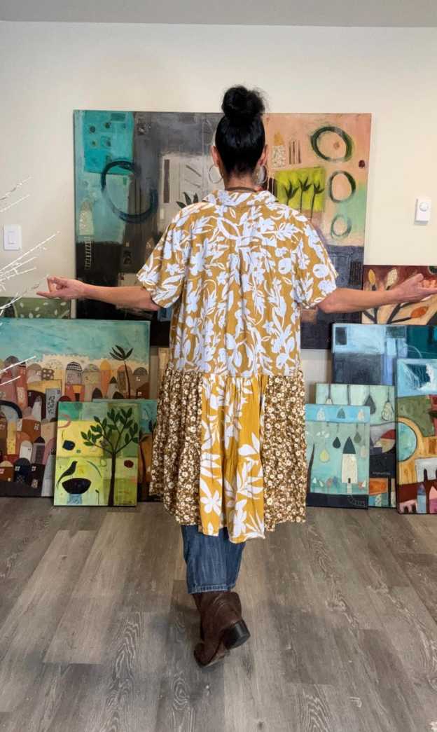 Artistic Short Sleeve Patchwork Tunic