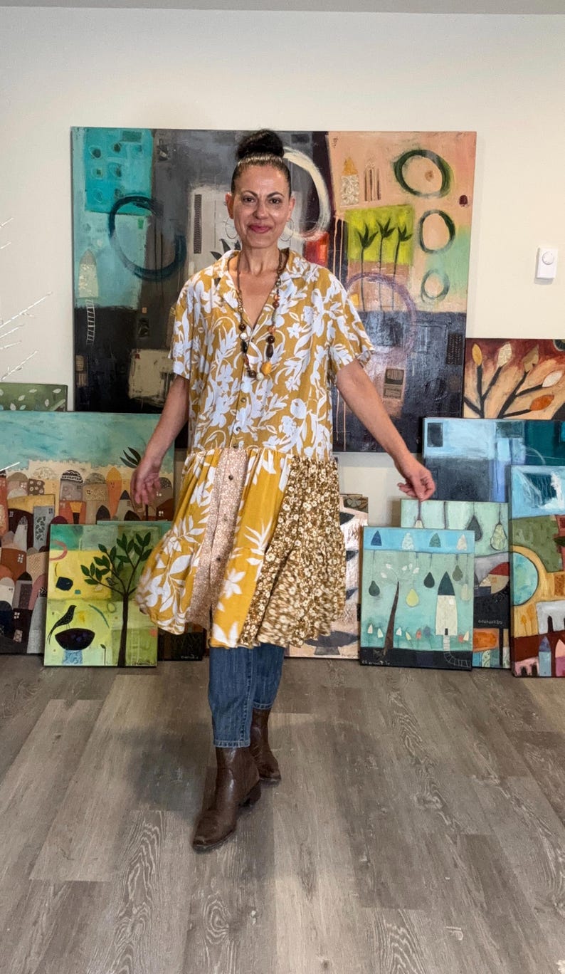 Artistic Short Sleeve Patchwork Tunic