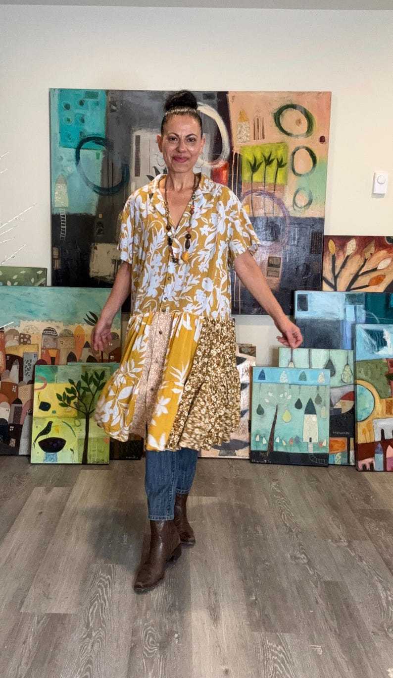 Artistic Short Sleeve Patchwork Tunic