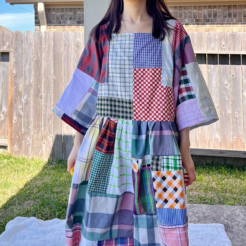 Handmade Quilted Patchwork Plaid Dress SKU 03185
