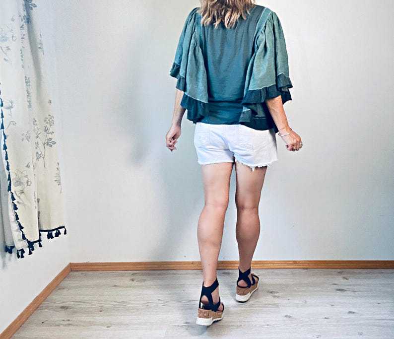 Fairycore Womens Top Flare Wide Flowy Sleeves Bohemian Clothing Upcycled Tunic Gypsy Wanderer Boho Shirt Toadstool Swing Top M L XL 'LEAH'