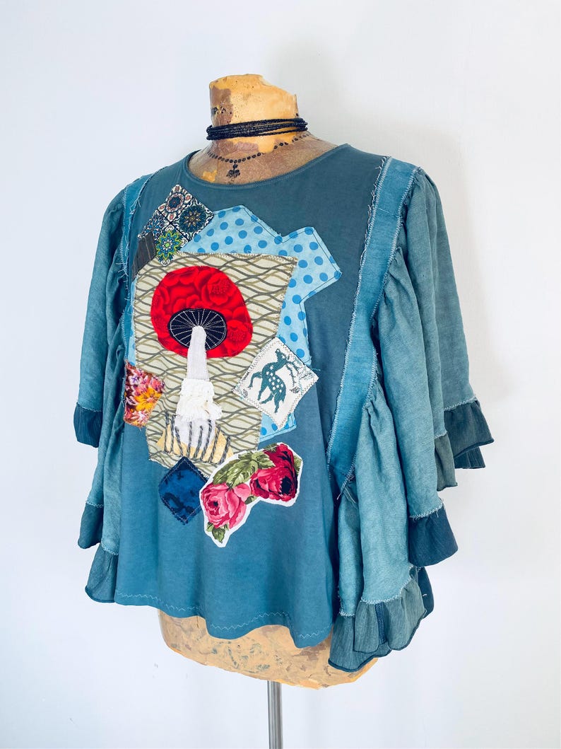 Fairycore Womens Top Flare Wide Flowy Sleeves Bohemian Clothing Upcycled Tunic Gypsy Wanderer Boho Shirt Toadstool Swing Top M L XL 'LEAH'