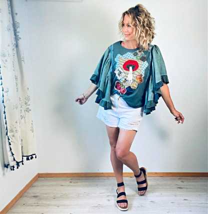 Fairycore Womens Top Flare Wide Flowy Sleeves Bohemian Clothing Upcycled Tunic Gypsy Wanderer Boho Shirt Toadstool Swing Top M L XL 'LEAH'