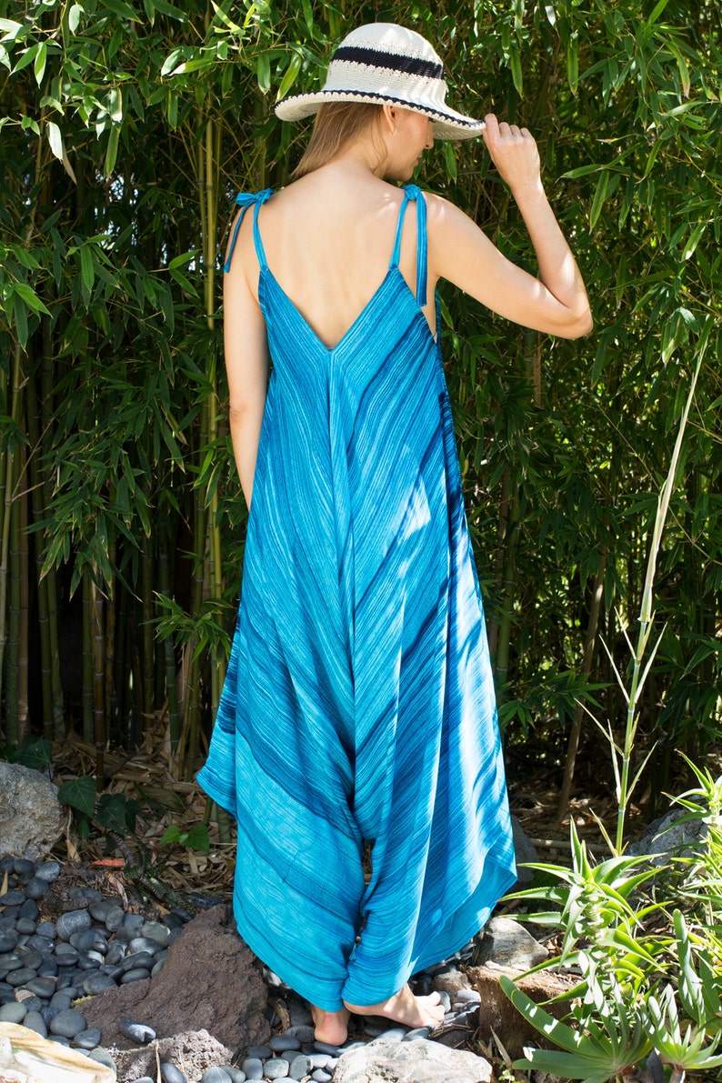 Blue & Turquoise Womens Harem Jumpsuit Infinity Dress