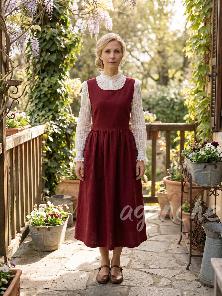 Vintage Burgundy Solid Long Apron