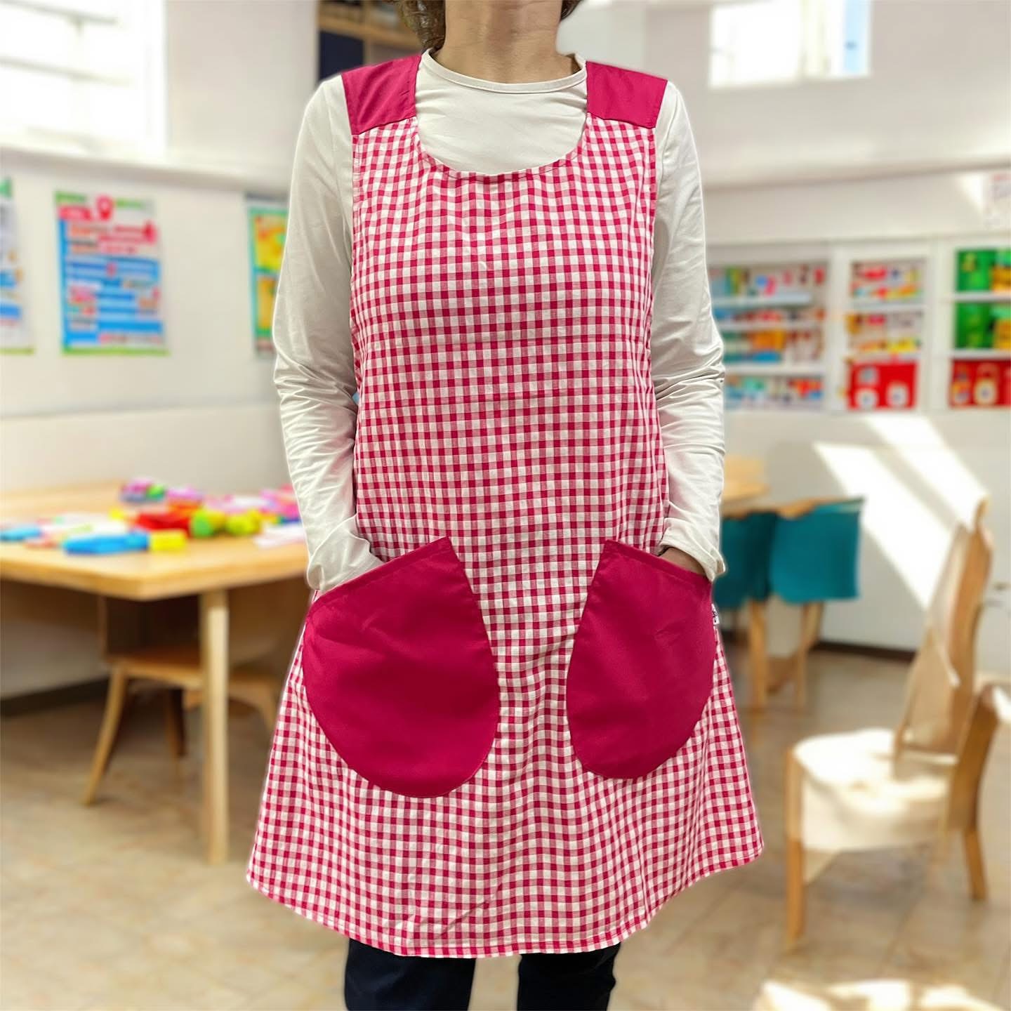 Vibrant Pink Plaid Cross Strap Apron
