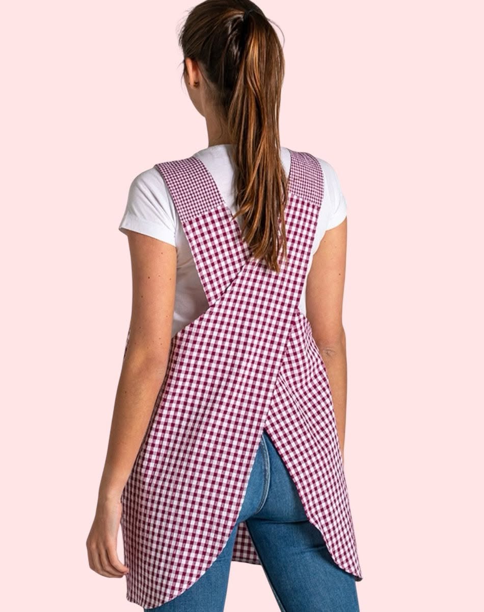 Vintage Pink Plaid Cross Strap Apron