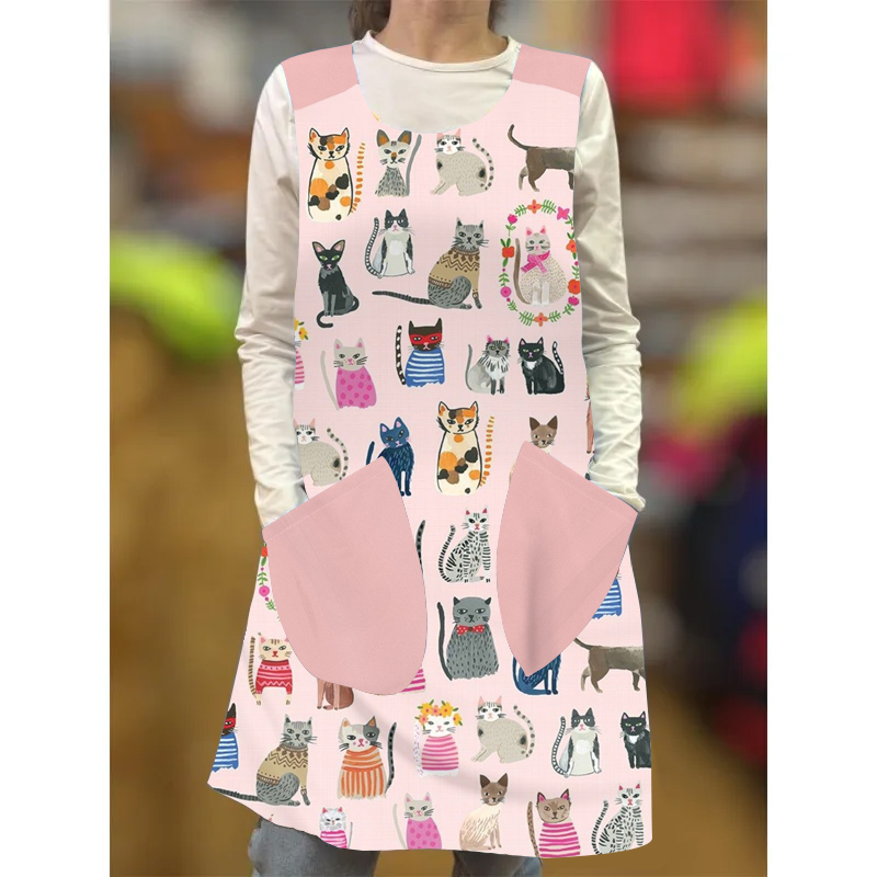 Cartoon Pink Kitten Cross Strap Apron