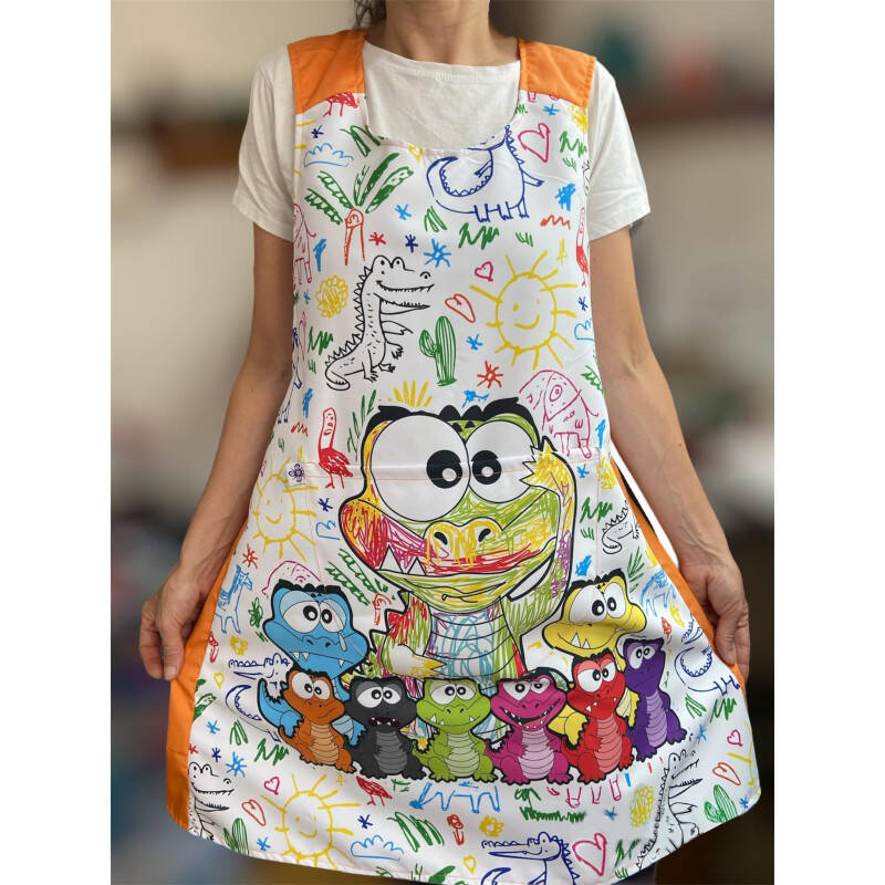 Dinosaur Hand Painted Print Cross Strap Apron