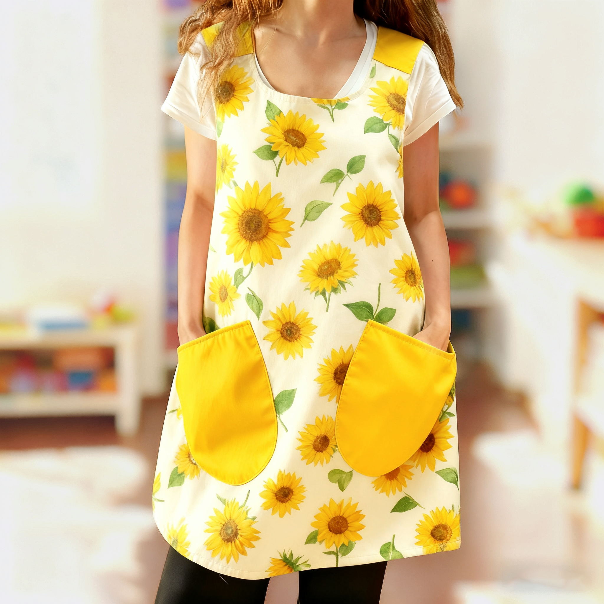 Sunflower Print Cross Strap Apron