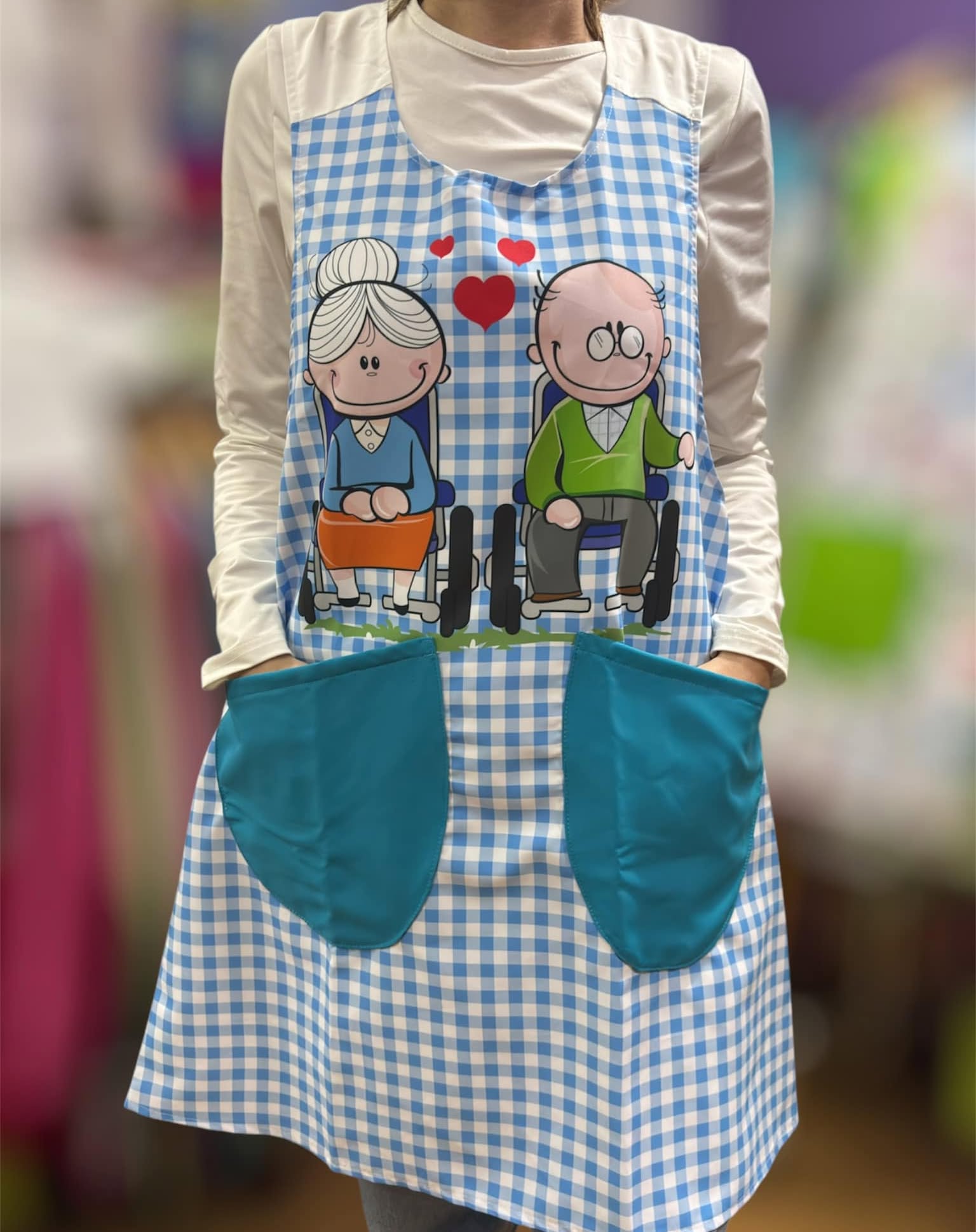 Warmth Elderly Companion Plaid  Blue Stripe Cross Strap Apron