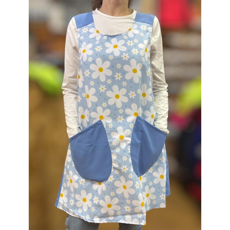 Blue Daisy Print Cross Strap Apron
