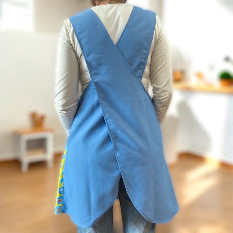 Blue Patchwork Heart All Over Print Cross Strap Apron