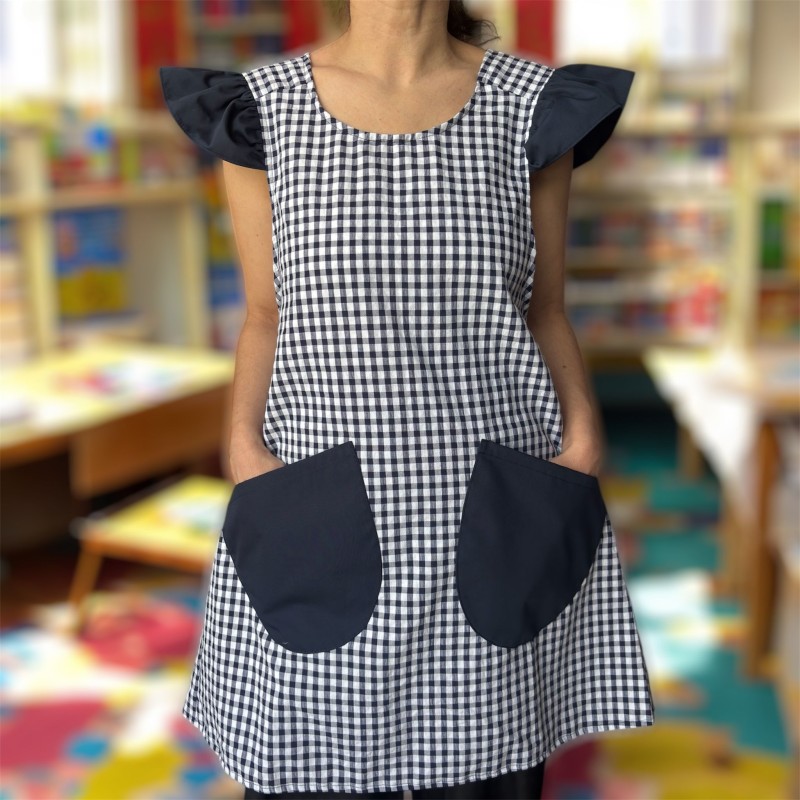 Black And White Plaid Cross Strap Apron