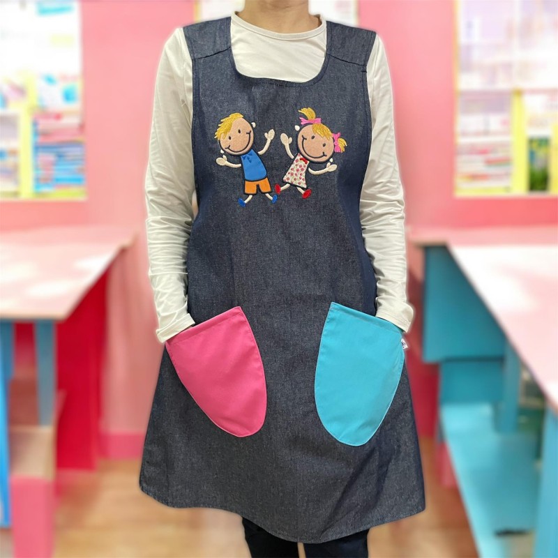 Powder Blue Denim Friends Cross Strap Apron