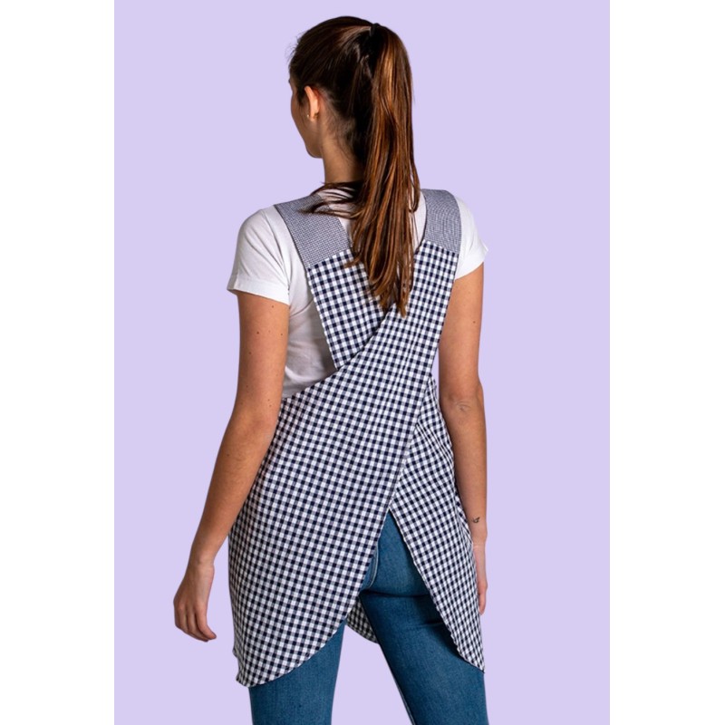 Blue Plaid Patchwork Cross Strap Apron