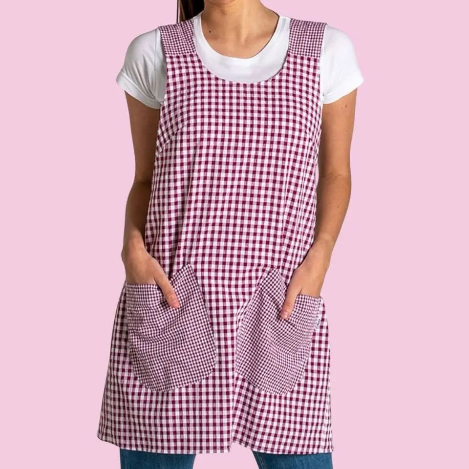 Vintage Pink Plaid Cross Strap Apron
