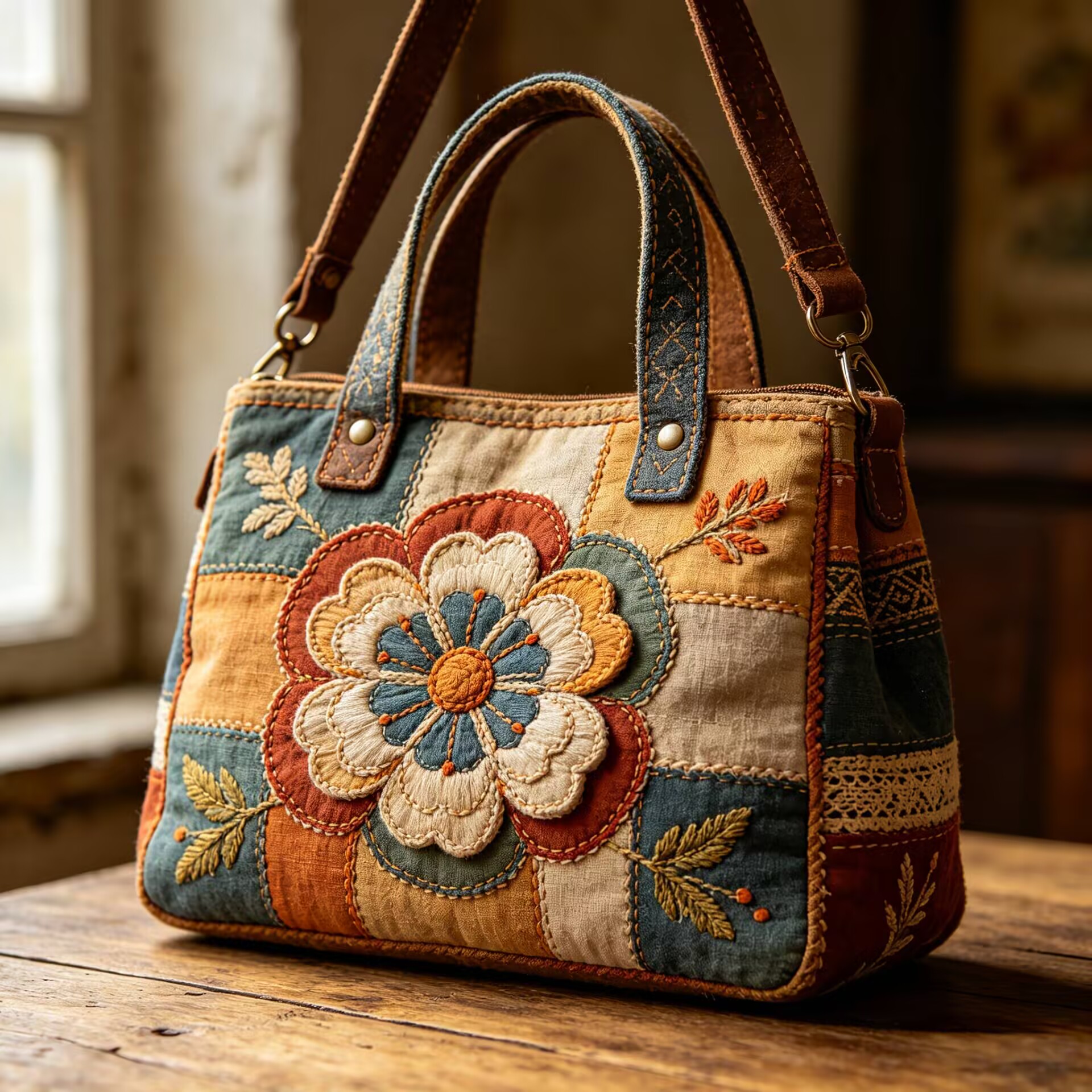 Rustic Wildflower Stitch Bag