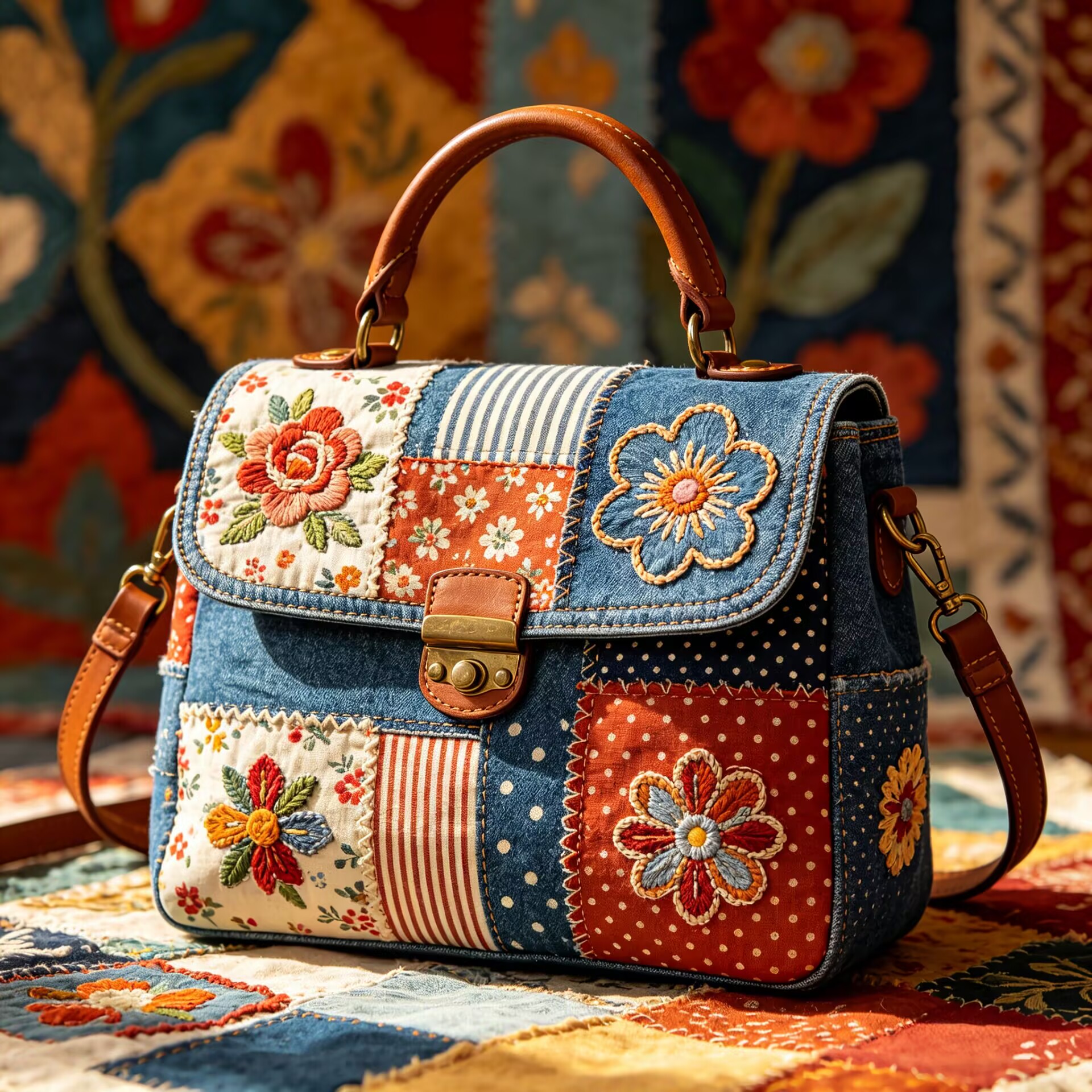 Floral Mosaic Patchwork Bag