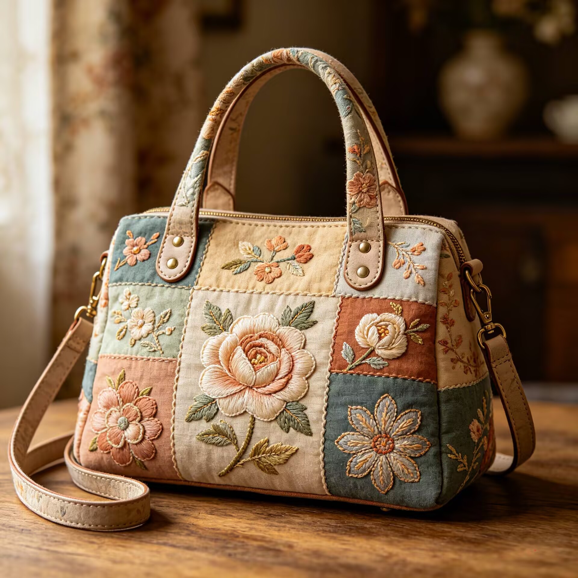 Soft Blossom Embroidery Bag