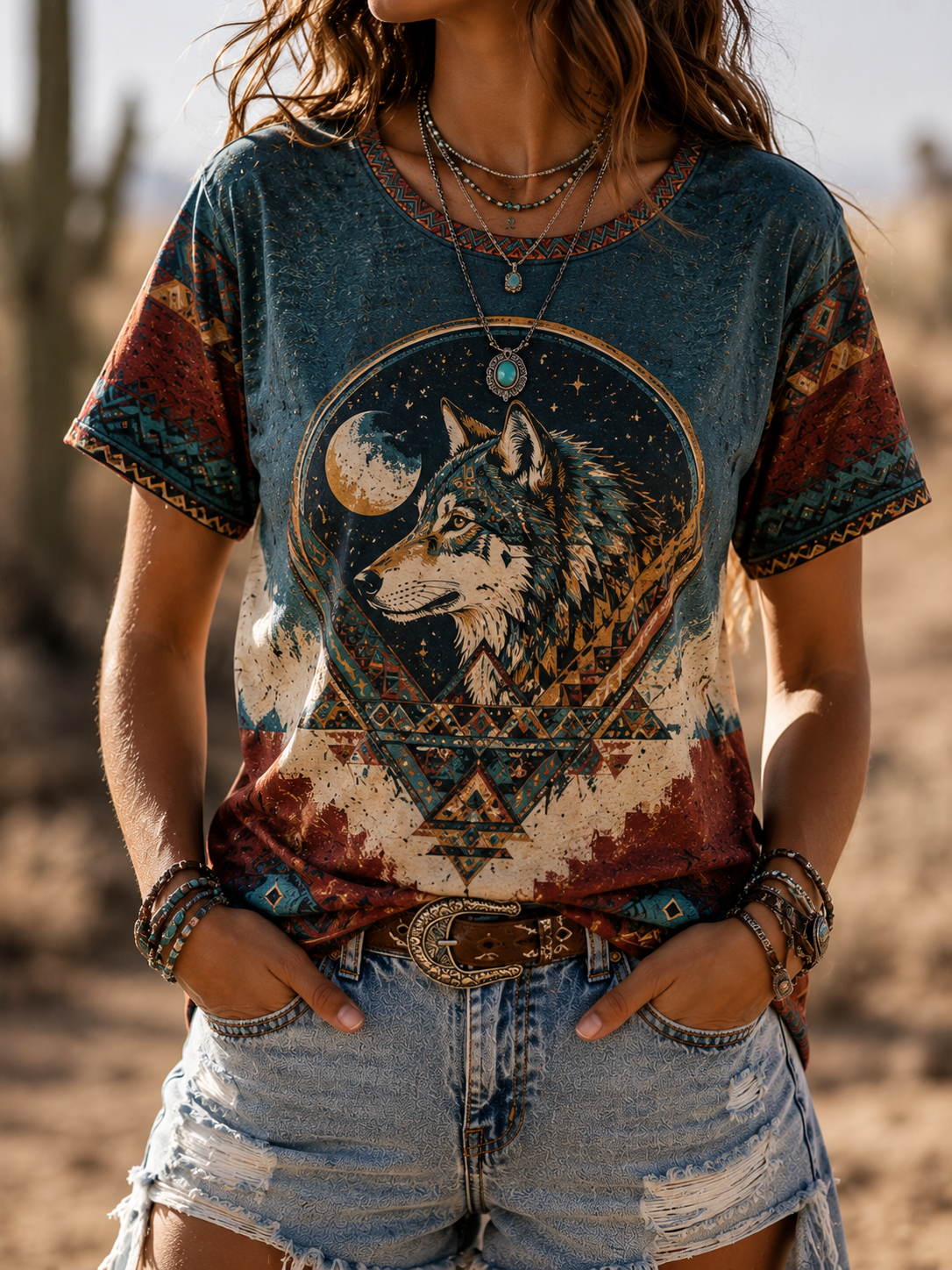 Wild Tribe Wolf Pattern Tee